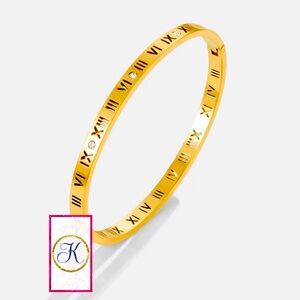 Roman Numeral Gold Bracelet Bangle with Crystals 💎 Love Bracelet